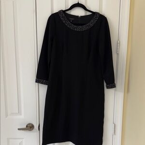 Talbots Black Dress with Embellished Neckline